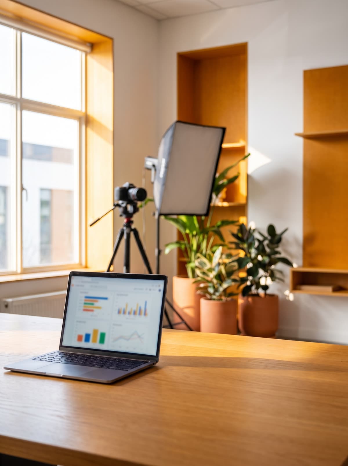 A37 studio workspace with production gear and live analytics
