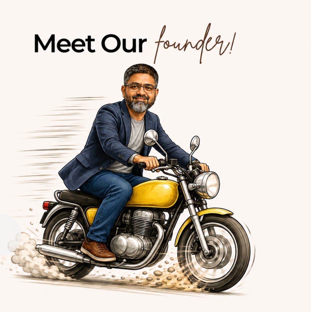 Sid — Founder of A37 Meet our founder — illustration of Sid riding a motorcycle